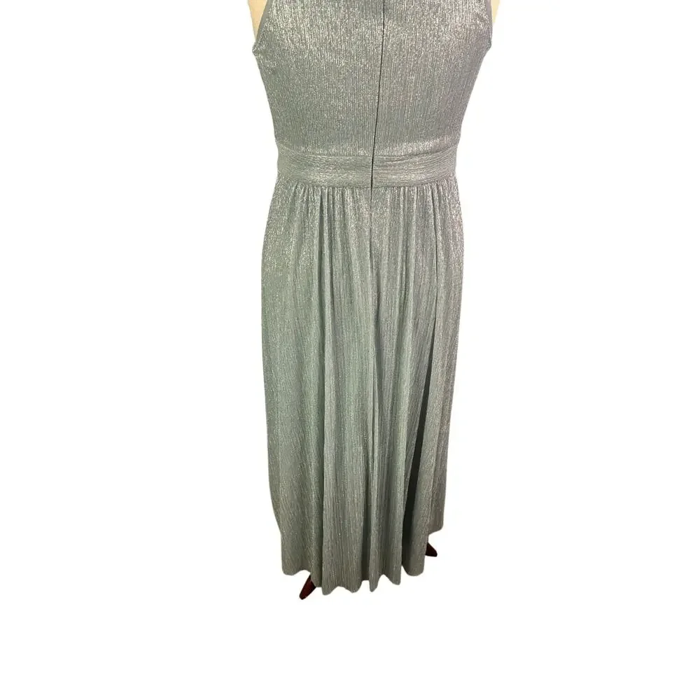 Eliza J Women's Formal Dress Size 12 Blue Metallic Beaded Halter Evening Gown - Picture 5 of 8